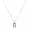 Dije letra "R" en oro blanco de 14k 0.13 ct