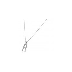 Dije letra "R" en oro blanco de 14k 0.13 ct