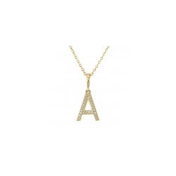 Inicial letra "A" de diamantes con cadena oro 14K