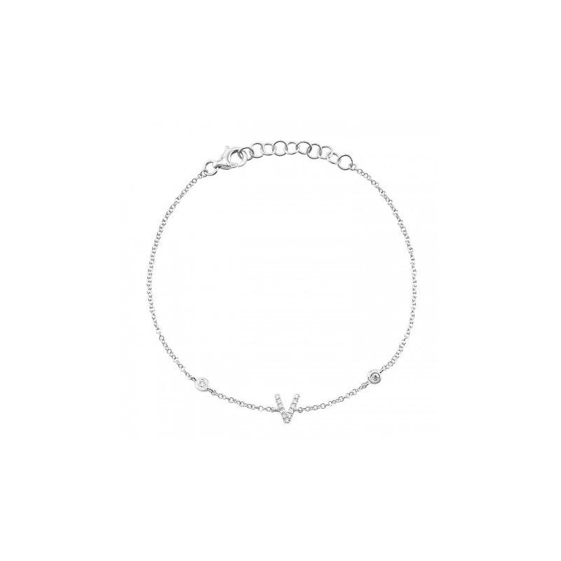 Pulso en oro blanco de 14k "V" inicial