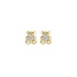 Broqueles de osito en 14K con 0.02 ct de diamantes