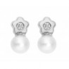 Broqueles para niña con perla 3.8 mm y diamante de 0.02 ct