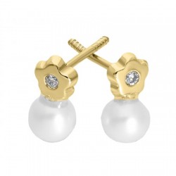 Broqueles con perla 3.8 mm en oro amarillo 0.02 ct