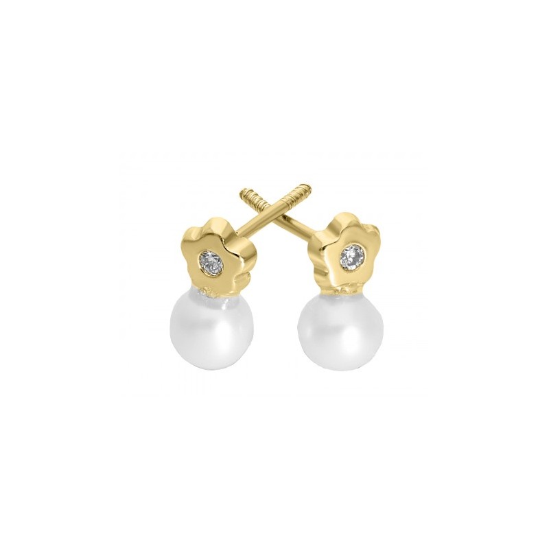 Broqueles con perla 3.8 mm en oro amarillo 0.02 ct