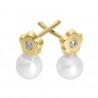 Broqueles con perla 3.8 mm en oro amarillo 0.02 ct