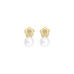 Broqueles con perla 3.8 mm en oro amarillo 0.02 ct