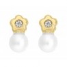 Broqueles con perla 3.8 mm en oro amarillo 0.02 ct