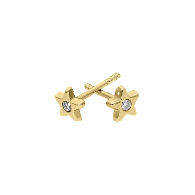 Novedad de aretes Infantil estrellitas con diamantes en 14K