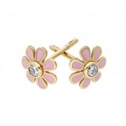 Broqueles de flor en Oro Amarillo y diamantes de 0.06 ct