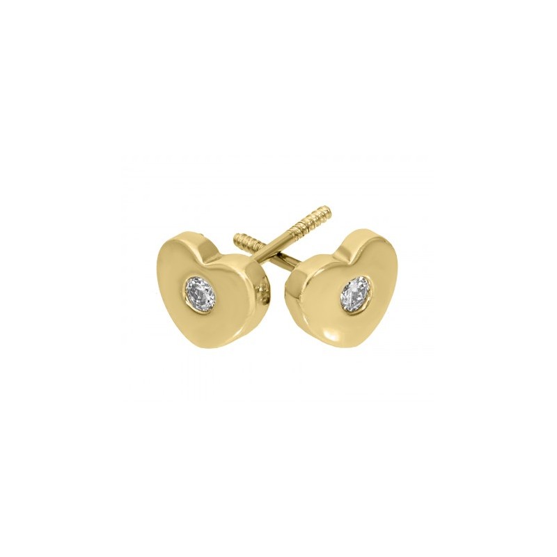 Pequeños aretes de corazón con diamantes de 14K