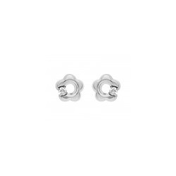 Broquel infantil en forma flor oro blanco con diamantes