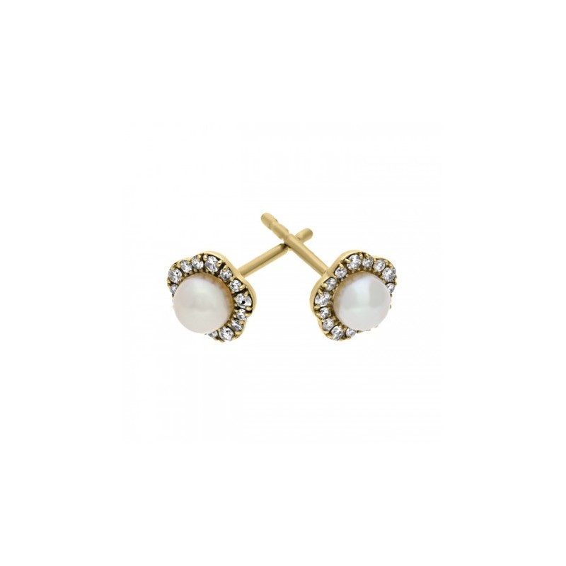 Aretes con Perla natural y diamantes en 14K