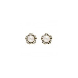 Aretes con Perla natural y diamantes en 14K