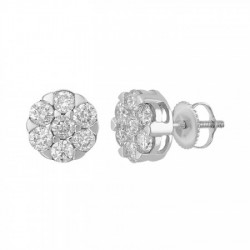 Aretes roseta de diamantes en oro blanco 14K