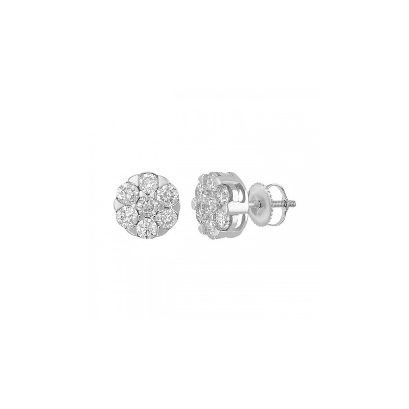 Aretes roseta de diamantes en oro blanco 14K