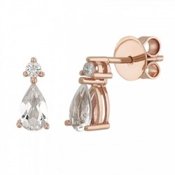 Aretes en oro rosa con diamantes y morganitas naturales