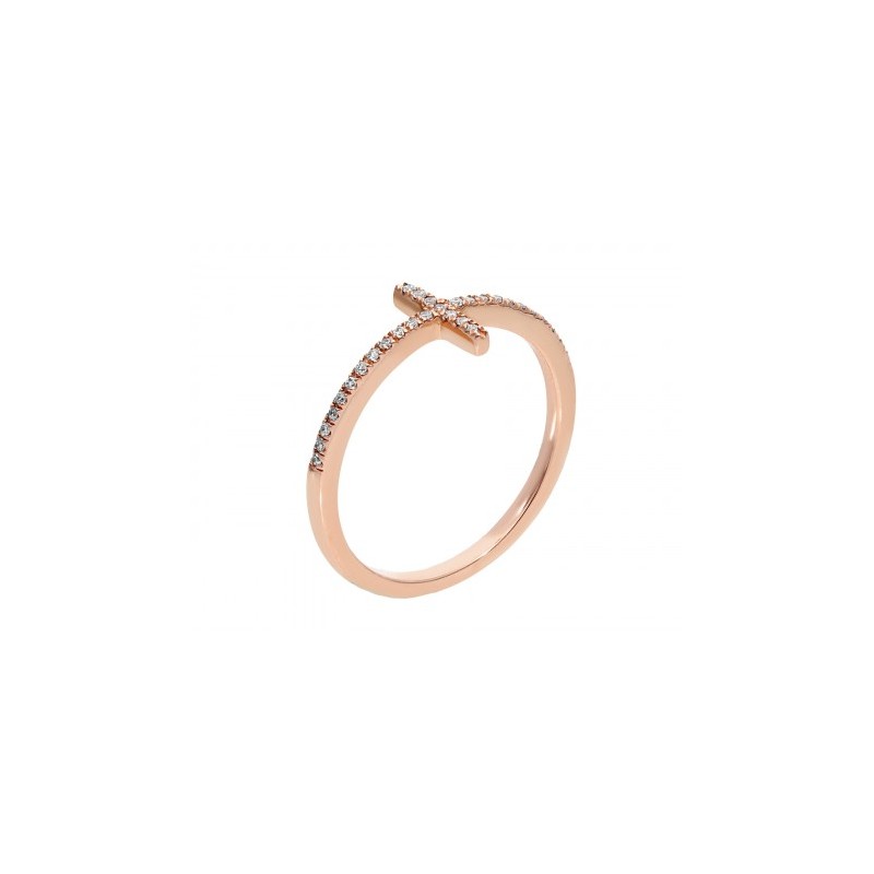 Anillo en oro rosa con un delicado diseño de cruz en 14K